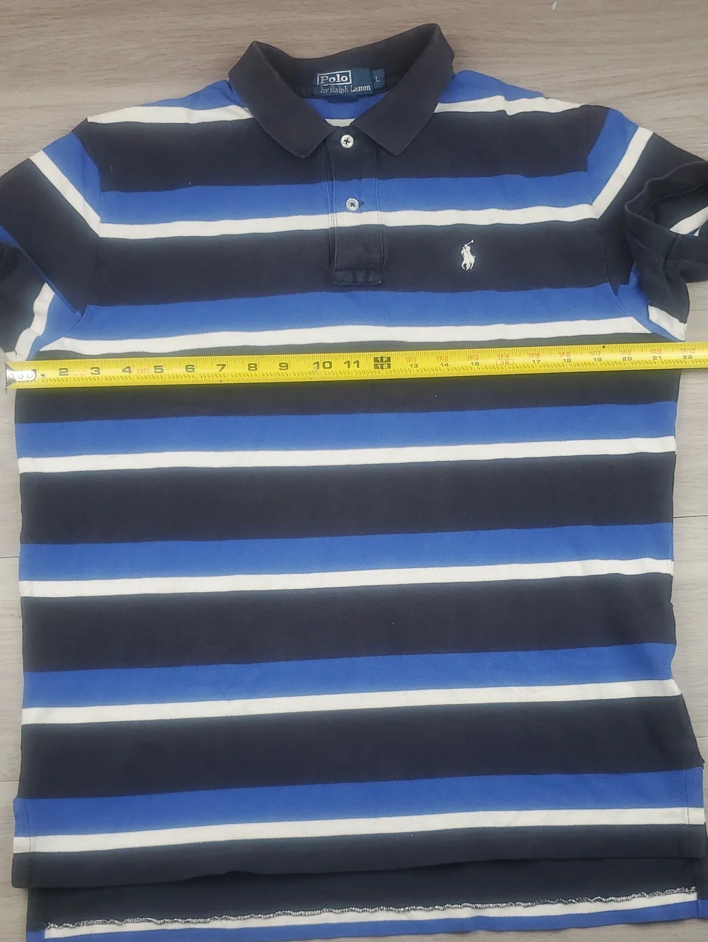 Polo Ralph Lauren Blue Black White Striped Polo Shirt Men's Large Cotton